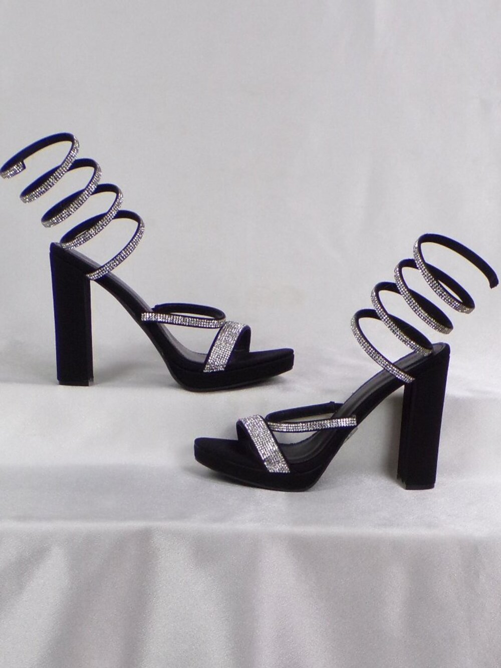 CHARLOTTE RUSSE size 8 black ultra-high-heel party sandals faux gemstones